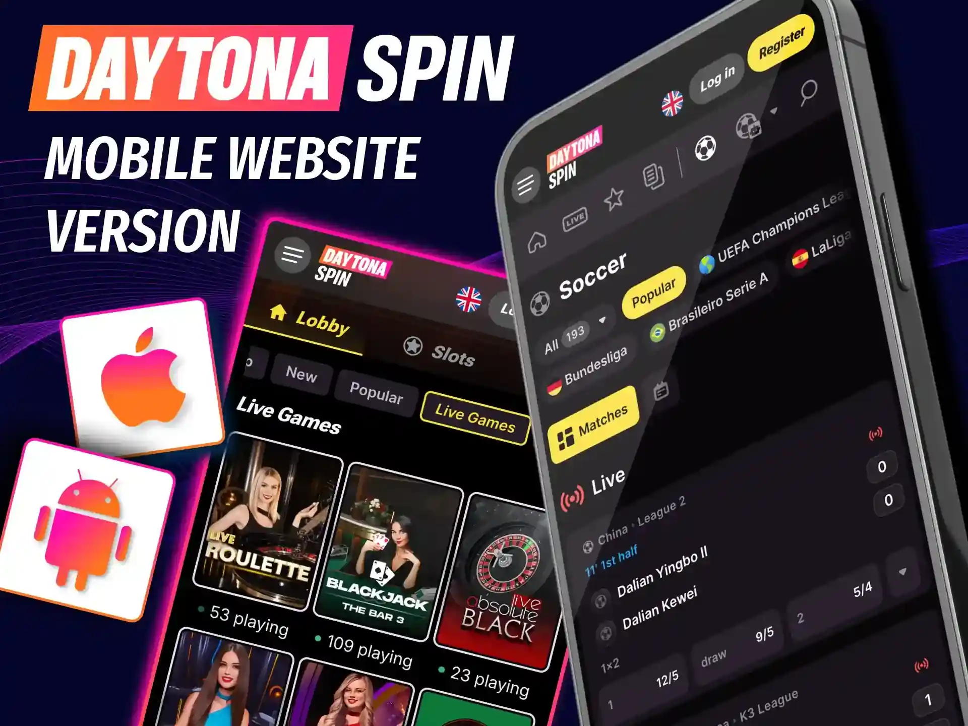 Daytona Spin UK-facing website displayed on a mobile browser